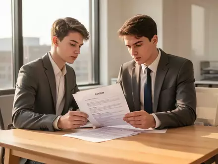 Ein junger Berufseinsteiger liest konzentriert einen Arbeitsvertrag an einem hellen Schreibtisch in einem modernen Büro. - Foto: über boerse-global.de