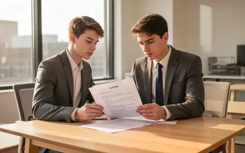 Ein junger Berufseinsteiger liest konzentriert einen Arbeitsvertrag an einem hellen Schreibtisch in einem modernen Büro. - Foto: über boerse-global.de
