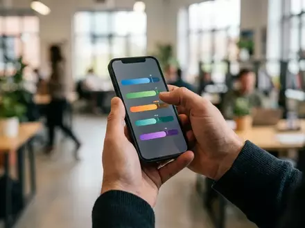 Nahaufnahme eines Smartphones in den Händen einer Person, das ein Einstellungsmenü mit statistischen Balkendiagrammen zeigt. - Foto: über boerse-global.de