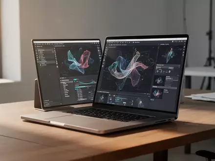 Ein moderner, minimalistischer Arbeitsplatz mit einem Laptop auf einem Holztisch bei natürlichem Tageslicht. - Foto: über boerse-global.de