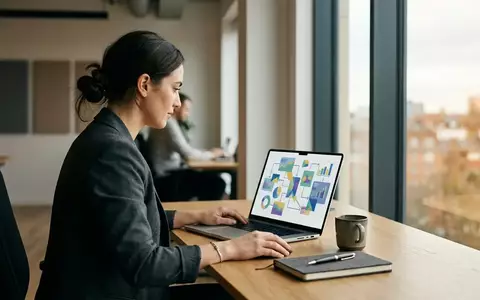 Ein moderner Arbeitsplatz mit einem Laptop, auf dem komplexe Projektmanagement-Daten und grafische Abläufe zu sehen sind. - Foto: über boerse-global.de