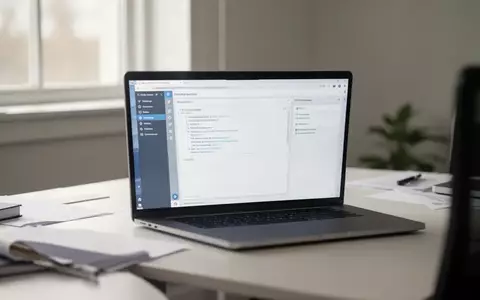 Ein moderner, aufgeräumter Büroarbeitsplatz mit einem Laptop, auf dem eine professionelle Softwareanwendung zu sehen ist. - Foto: über boerse-global.de