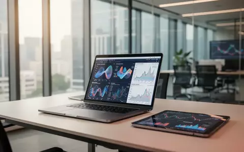 Ein moderner, heller Büroarbeitsplatz mit Laptop und Tablet, auf dem komplexe Datenanalysen für Finanzberichte zu sehen sind. - Foto: über boerse-global.de