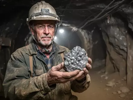Ein Geologe hält ein rohes Stück Germanium-Erz in einem unterirdischen Bergwerkstollen. - Foto: über boerse-global.de