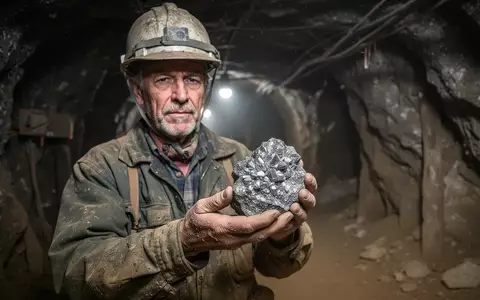Ein Geologe hält ein rohes Stück Germanium-Erz in einem unterirdischen Bergwerkstollen. - Foto: über boerse-global.de