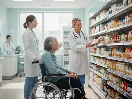 Ein Therapeut unterstützt einen Patienten im Rollstuhl bei einer Übung in einem nachgebildeten Supermarkt zur Rehabilitation. - Foto: über boerse-global.de