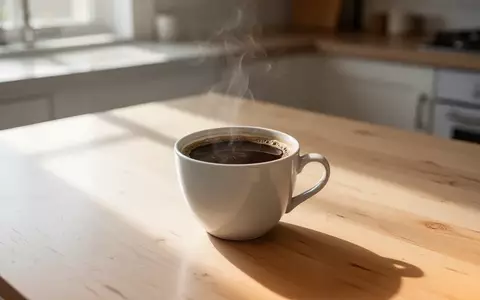Eine Tasse frisch gebrühter schwarzer Kaffee auf einem hellen Holztisch im sanften Morgenlicht. - Foto: über boerse-global.de