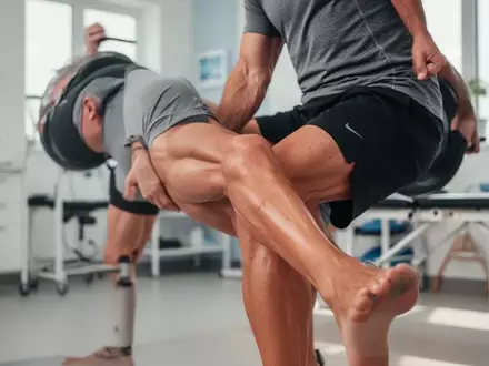 Nahaufnahme einer Person in Sportkleidung bei einer Beinübung in einer modernen physiotherapeutischen Praxis. - Foto: über boerse-global.de