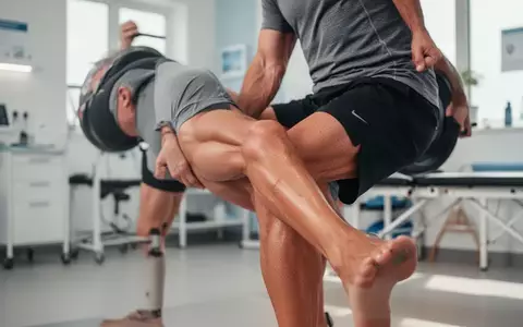 Nahaufnahme einer Person in Sportkleidung bei einer Beinübung in einer modernen physiotherapeutischen Praxis. - Foto: über boerse-global.de