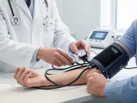 Ein Arzt misst bei einem Patienten den Blutdruck in einem hellen, modernen Untersuchungszimmer. - Foto: ĂŒber boerse-global.de