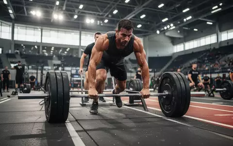 Ein Athlet beim intensiven Training mit einem Gewichtsschlitten in einer modernen Sportarena während eines Fitnesswettkampfs. - Foto: über boerse-global.de