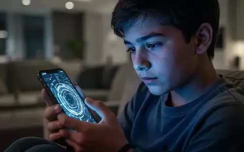 Eine junge Person betrachtet konzentriert ihr Smartphone in einer modern beleuchteten Wohnung, während digitale Datenmuster auf dem Bildschirm leuchten. - Foto: über boerse-global.de