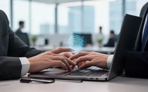 Eine Person nutzt einen Laptop in einem modernen Büro, während der Fokus auf dem biometrischen Authentifizierungsprozess liegt. - Foto: über boerse-global.de
