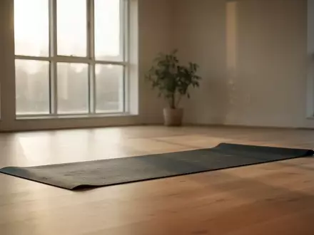 Ein heller, minimalistischer Yogaraum mit einer Yogamatte auf einem Holzboden und sanftem, natürlichem Tageslicht. - Foto: über boerse-global.de