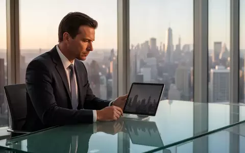Eine Führungskraft in einem modernen Büro sitzt nachdenklich vor einem ausgeschalteten Tablet. - Foto: über boerse-global.de