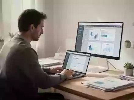 Eine konzentrierte Person arbeitet an einem Laptop in einem hellen, modernen Kleinstbüro. - Foto: über boerse-global.de