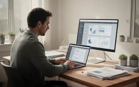 Eine konzentrierte Person arbeitet an einem Laptop in einem hellen, modernen Kleinstbüro. - Foto: über boerse-global.de
