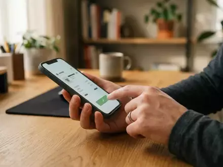 Person nutzt ein Smartphone für einen Online-Einkauf an einem Schreibtisch. - Foto: über boerse-global.de