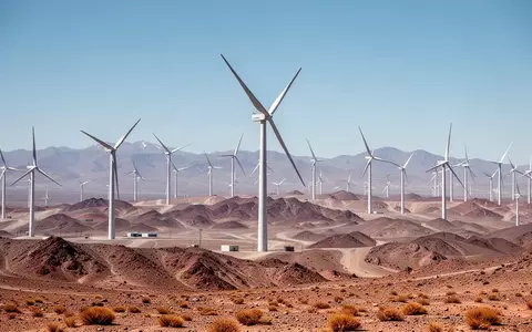 Moderne Windkraftanlagen in einer kargen chilenischen Wüstenlandschaft - Foto: über boerse-global.de