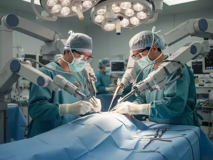 Ein Chirurg bei der Arbeit mit einem robotergestützten chirurgischen System während einer Herzoperation im Krankenhaus. - Foto: über boerse-global.de
