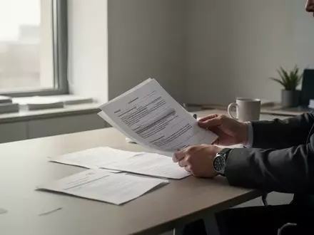 Eine Person sitzt an einem Schreibtisch und prüft Dokumente in einer sachlichen, hellen Büroumgebung. - Foto: über boerse-global.de