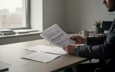 Eine Person sitzt an einem Schreibtisch und prüft Dokumente in einer sachlichen, hellen Büroumgebung. - Foto: über boerse-global.de