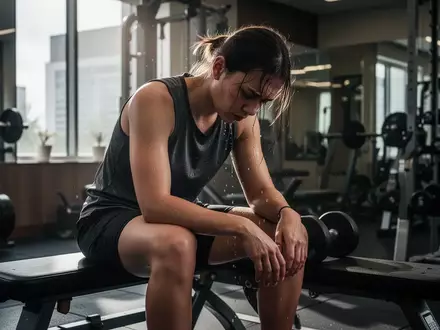 Erschöpfte Person nach einem intensiven Workout auf einer Fitnessbank in einem Fitnessstudio. - Foto: über boerse-global.de