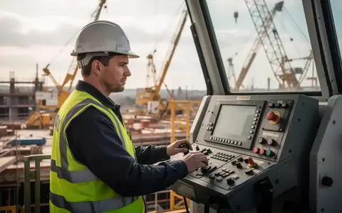 Ein Kranführer in Schutzkleidung bedient konzentriert die Steuerung eines Industriekrans auf einer Baustelle. - Foto: über boerse-global.de