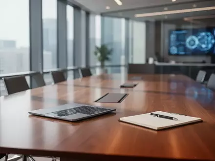 Moderner, minimalistischer Konferenztisch in einem hellen Büro, der eine professionelle Unternehmensumgebung darstellt. - Foto: über boerse-global.de