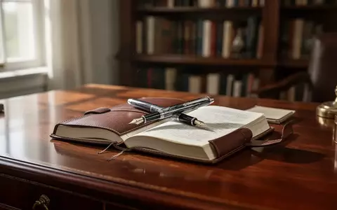 Ein Füllfederhalter liegt auf einem geöffneten Notizbuch auf einem Schreibtisch in einem hellen Arbeitszimmer. - Foto: über boerse-global.de