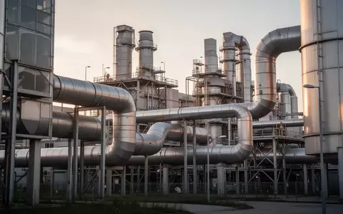 Moderne Industrieanlage mit Stahlrohren und Lüftungssystemen im Licht der goldenen Stunde. - Foto: über boerse-global.de