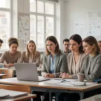 Lehrkräfte in einer modernen Fortbildung zur Künstlichen Intelligenz in einem hellen, professionellen Unterrichtsraum. - Foto: über boerse-global.de