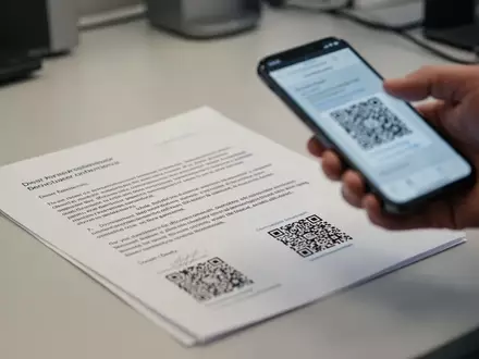 Ein Smartphone scannt einen QR-Code auf einem Briefdokument in einer Büroumgebung. - Foto: über boerse-global.de