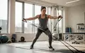 Eine Person führt in einer modernen Physiotherapiepraxis eine kontrollierte Kraftübung mit Widerstandsbändern aus. - Foto: über boerse-global.de