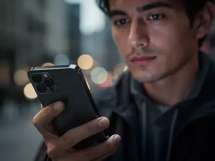 Eine Person hält ein Smartphone in einer unscharfen städtischen Umgebung, was das Thema biometrische Identitätsprüfung symbolisiert. - Foto: über boerse-global.de