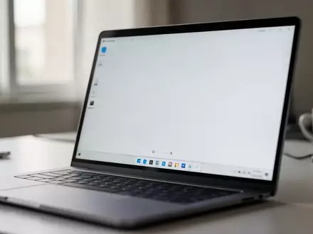 Nahaufnahme eines modernen Laptop-Bildschirms mit Windows-Desktop-Oberfläche in einer professionellen Büroumgebung. - Foto: über boerse-global.de