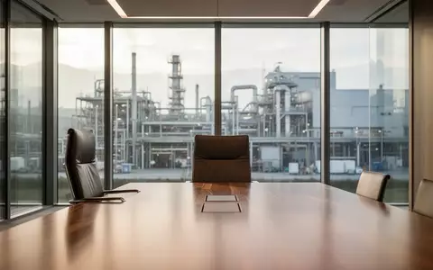 Ein moderner, leerer Konferenzraum in einem Schweizer Industrieunternehmen mit Blick auf eine Produktionsstätte. - Foto: über boerse-global.de