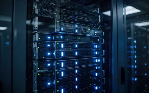 Nahaufnahme von beleuchteten Server-Racks in einem modernen Rechenzentrum, die eine technologische Sicherheitsumgebung symbolisieren. - Foto: über boerse-global.de