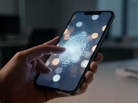 Nahaufnahme einer Hand, die ein Smartphone für eine biometrische Authentifizierung verwendet, um moderne digitale Sicherheit darzustellen. - Foto: über boerse-global.de