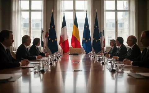 Europäische Diplomaten bei einer Konferenz im Hintergrund, Fokus auf die Atmosphäre eines politischen Entscheidungsprozesses. - Foto: über boerse-global.de