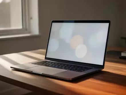 Ein moderner, minimalistischer Arbeitsplatz mit einem Laptop auf einem Schreibtisch in hellem, natürlichem Tageslicht. - Foto: über boerse-global.de