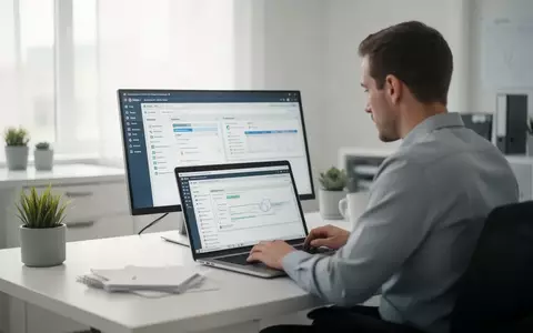 Ein IT-Administrator arbeitet an einem Laptop in einem modernen Büro, während er Systemkonfigurationen für die Cloud-Infrastruktur vornimmt. - Foto: über boerse-global.de