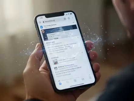 Eine Person hält ein modernes Smartphone in der Hand, auf dem ein mobiler Webbrowser mit KI-Funktionen zu sehen ist. - Foto: über boerse-global.de