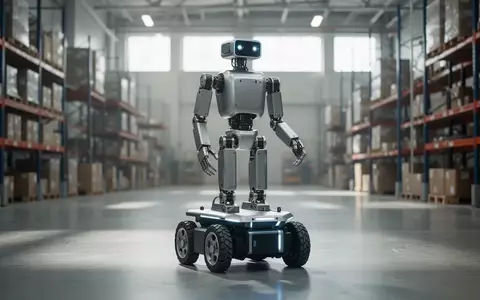 Ein humanoider Roboter mit Radantrieb steht in einer modernen Fabrikhalle und ist für industrielle Automatisierungsaufgaben bereit. - Foto: über boerse-global.de