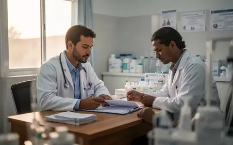 Ein Arzt in einer modernen medizinischen Einrichtung in einer Entwicklungsregion bei der Durchsicht von Patientenunterlagen. - Foto: über boerse-global.de