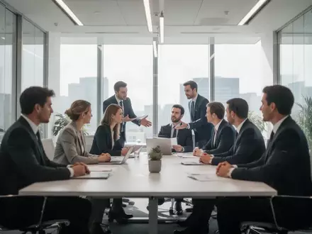 Ein modernes, helles Bürogebäude mit professionellen Mitarbeitern in einer Besprechungssituation. - Foto: über boerse-global.de
