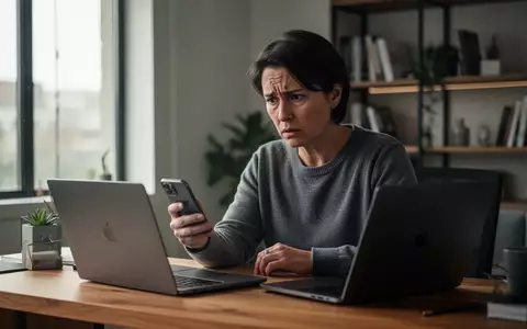 Eine besorgte Person sitzt an einem Schreibtisch vor einem Laptop und hält ein Smartphone in der Hand. - Foto: über boerse-global.de