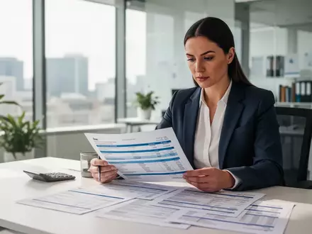 Eine Person in einem modernen Büro bearbeitet konzentriert Gehaltsabrechnungen und Finanzunterlagen. - Foto: über boerse-global.de