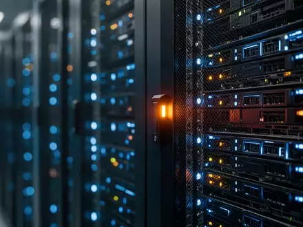 Nahaufnahme von blinkenden LED-Anzeigen in einem modernen Serverraum, die die technische Infrastruktur von KI-Systemen symbolisiert. - Foto: über boerse-global.de