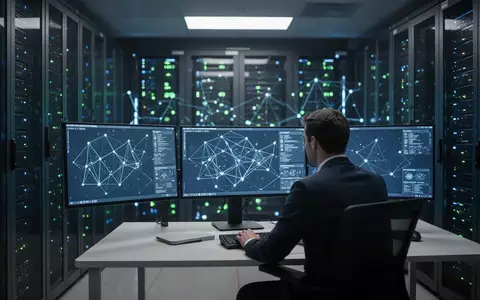 Ein Cybersicherheitsexperte arbeitet an einem modernen Arbeitsplatz in einem Serverraum mit leuchtenden Netzwerkanzeigen. - Foto: über boerse-global.de